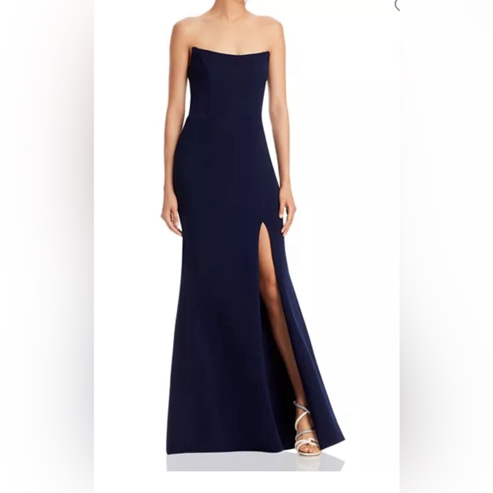 Aqua Navy Blue Maxi Strapless Gown
